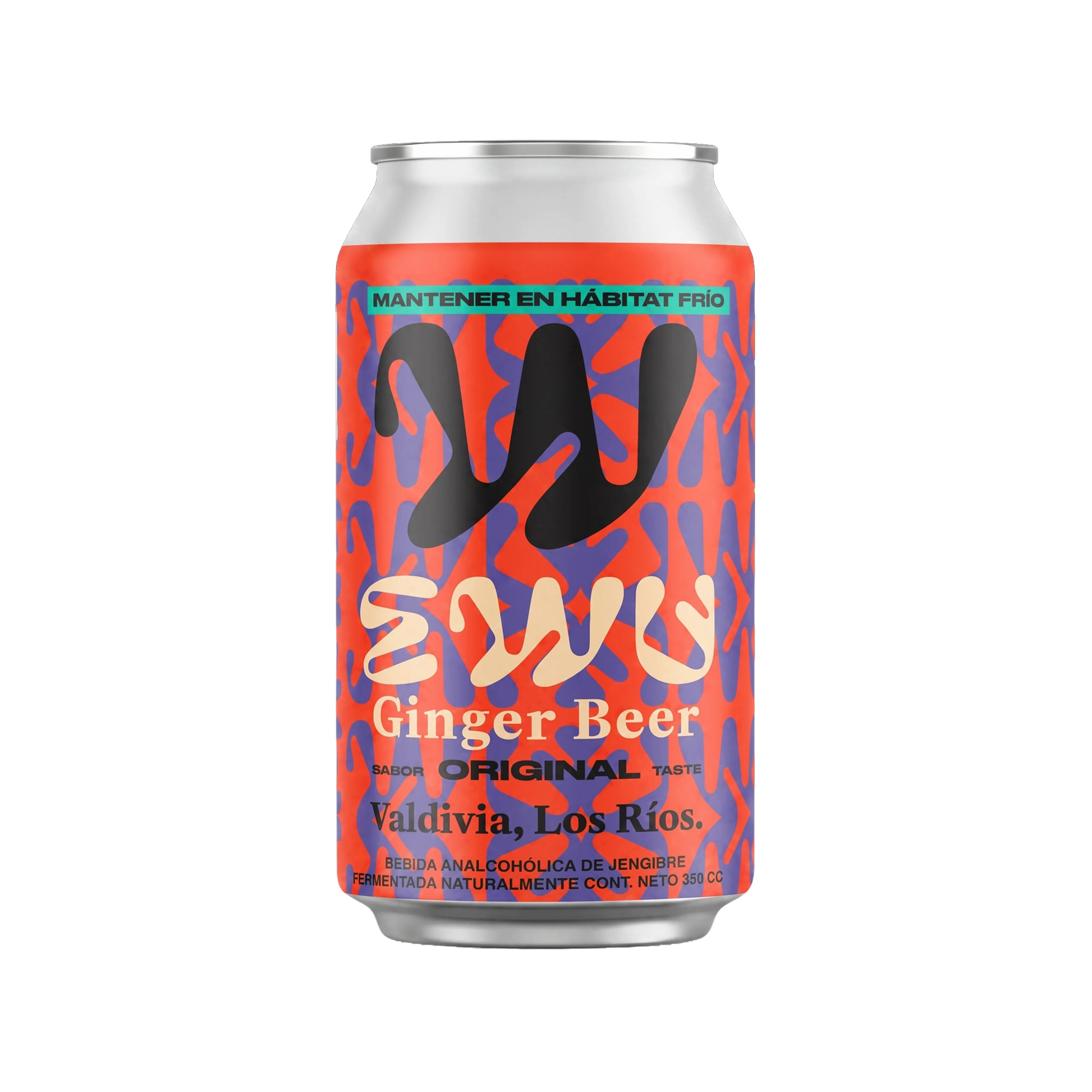 Lata de EWU Ginger Beer sabor Original, 350 cc, elaborada en Valdivia
