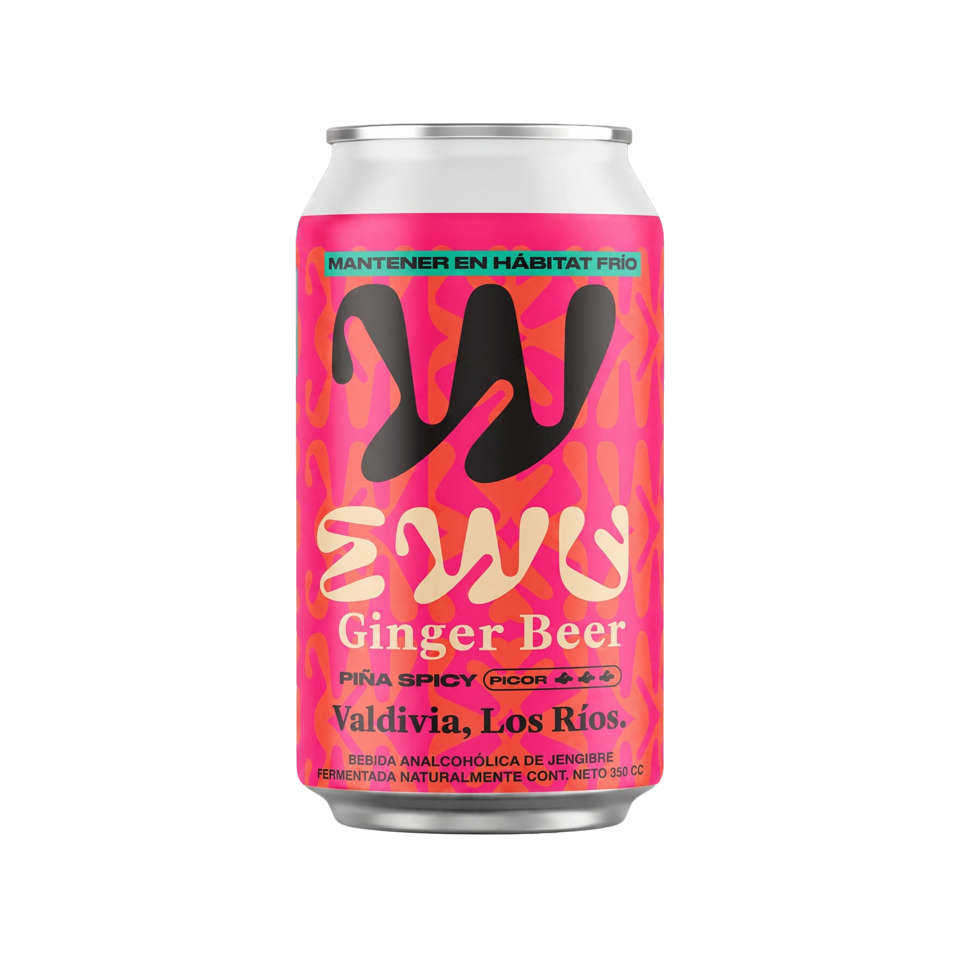 Lata de EWU Ginger Beer sabor Piña Spicy, 350 cc, elaborada en Valdivia