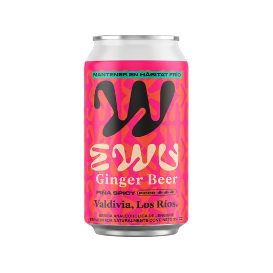 Lata de EWU Ginger Beer sabor Piña Spicy, 350 cc, elaborada en Valdivia