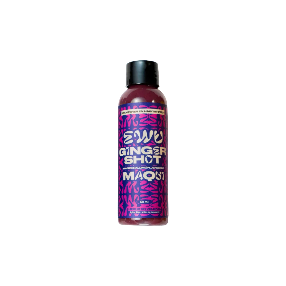 Botella de EWU Ginger Shot sabor Maqui, 60 ml, hecho en Valdivia